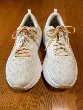Hoka Bondi 8 White and Orange Running Shoes